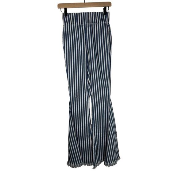 Show Me Your Mumu Womens Berkeley Bell Bottoms Striped Raw Hem Blue Size XS - Picture 5 of 14
